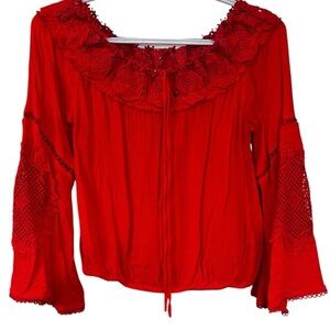 Guess Vibrant Red Lace Blouse